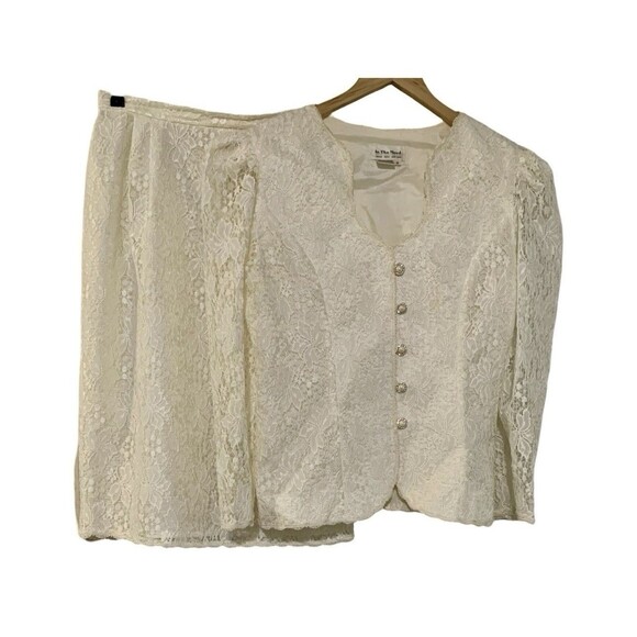 In The Mood 80s Vintage Ivory Pearl Button Lace Skirt Blazer Set Women Size 12 - Picture 1 of 12
